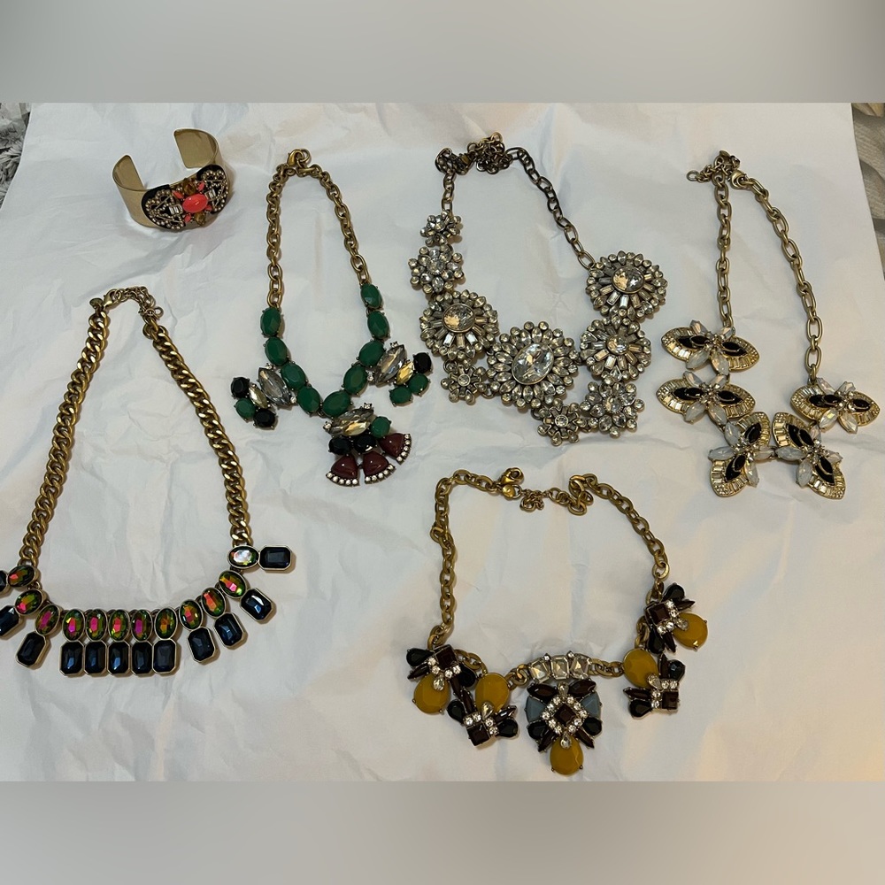 Lot of 5 J. Crew statement necklaces and J. Crew cuff bracelet